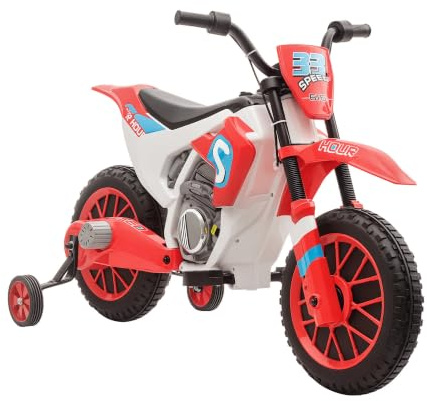 HOMCOM Kids Electric Motorbike 12V Battery Powered for Ages 3-5 Years Red | Kids Motorbike for Boys and Girls, Training Wheels, Start-up Button, Pedal, Ride-On Toy