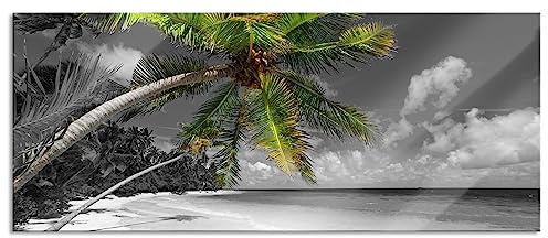 Pixxprint Glasbild Panorama, Wandbild aus Echtglas, riesige Palme über Strand, 100x40 cm, inkl. Aufhängung und Abstandshalter
