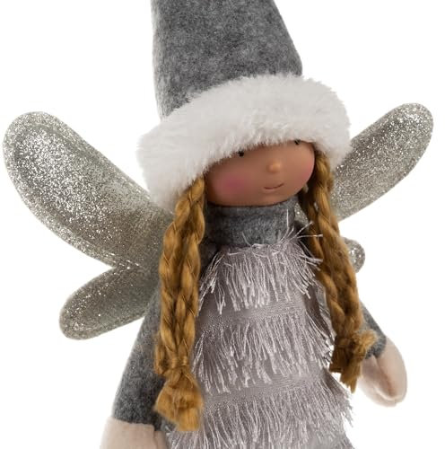 Ruhhy Weihnachtsfigur Winter-Püppchen 40cm Elfen Schnee Engel Weihnachts-Deko 22342, Farbe:Grau-Grey
