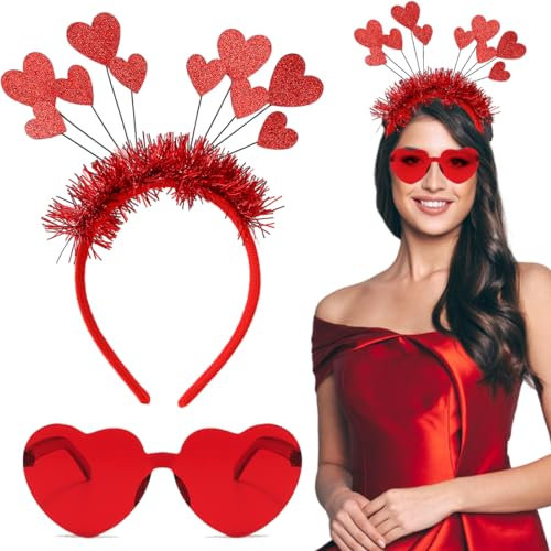 Sprinlot Brille Herzform Dekor Stirnband+Randlose Brille In Herzform, Herzherzige Haarreifen Für Geburtstagshaarzubehör Valentinstag, Herz Haarreif Rot, Liebe Herz Haarreifen