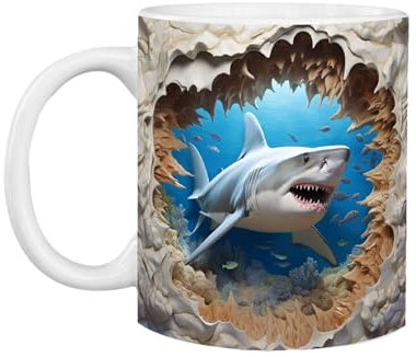 Shark Mugs, 3D Novality Shark Mug, Ceramic Shark Mug, 350ml 3D Fish Painted Mug, 14oz Novelty 3D Shark Decor Cup, Reuseable Novelty Coffee Drinkware, Sharkfish Decor for Coffee Milk