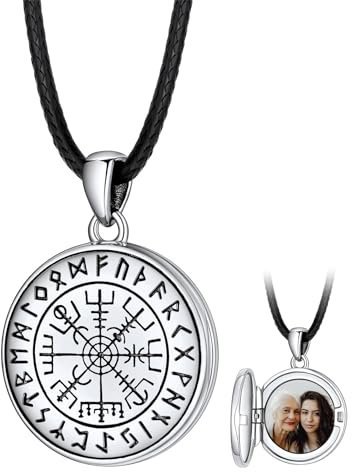FaithHeart Collier Pendentif Boussole Vegvisir Photo Locket à Personnaliser Chaîne Cuir Trèssé Cordon pour Pendentif pour Homme