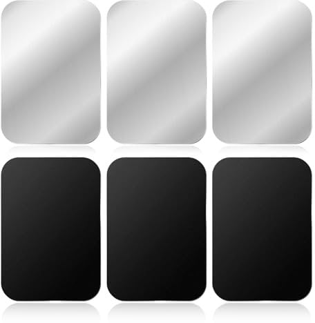 6 Stück Metallplatte Handy, Rechteckig Metall Platte mit Klebefolie für Kfz Magnetische Handyhalter, Schwarz + Silber