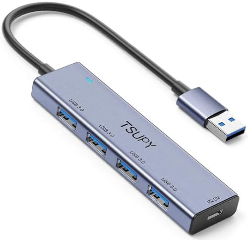 TSUPY Hub USB 3.2, 4 Ports USB A, Multi USB 5 Gbit/s Haute Vitesse, Data Hub USB 3.0 Compatible avec PC, Ordinateur Portable, Clé USB Disque Dur Clavier Souris, MacBook Pro, iMac