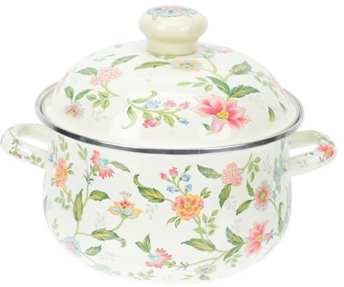 LIFKOME Pentola smaltata con coperchio Pentola da cucina Pentola per zuppa addensata Pentola a fuoco lento con manico per piani cottura a induzione Fornello a gas