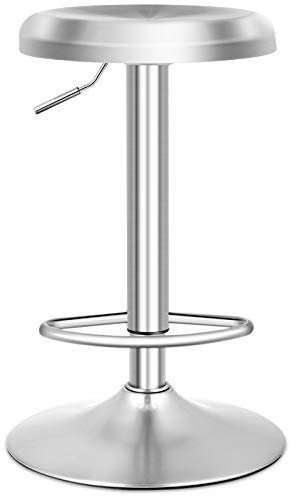COSTWAY Tabourets de Bar Réglable, Chaise de Bar en Acier INOX avec Repose-Pieds, Montage Facile, Design Rond, Chaise Haute Cuisine pour Petit-Déjeuner, Comptoir, Café