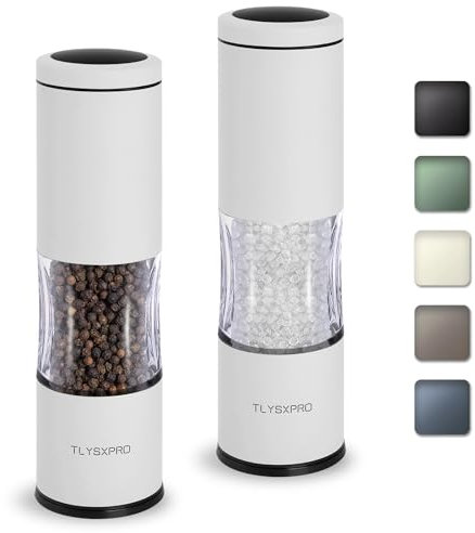 TLYSXPRO Salt and Pepper Grinder Set with Adjustable Coarseness | Manual Pepper Mill Grinder with Refillable Design | Ceramic Core | Kitchen Essential (2 Packs, White)