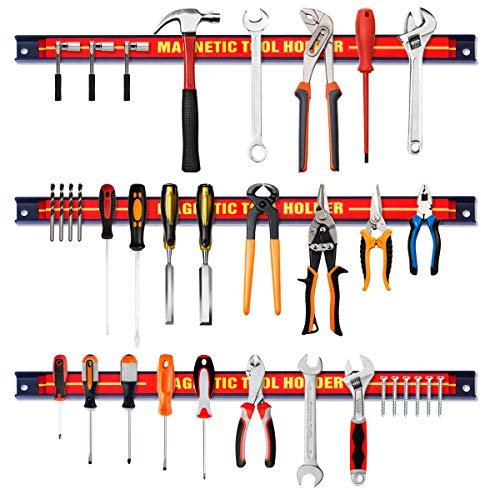 COSTWAY Set of 3/6 Magnetic Tool Holder, Heavy Duty Wall Mount Screwdriver Holder Rack Strip, Space-saving Magnetic Tool Organizer Bars for Garage Workshop Kitchen (Red, 3 Pcs)
