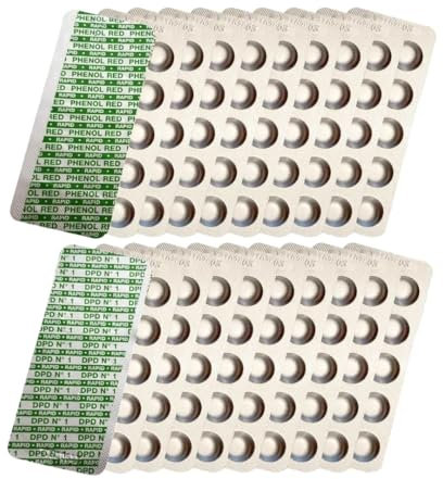 KiAqua Testtabletten Rapid für Schütteltester, DPD 1 freies Chlor/DPD 4 Aktivsauerstoff/Phenol Red pH-Wert, 50x, 100x, 250x, 500x, Wassertester (PH RED / 100 Tabletten) (2x100-DPD1-PhRed)