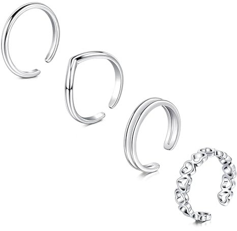 Briana Williams 4 Stück Zehenring Edelstahl Silber Einstellbare Offene Ringe für Frauen Mädchen Männer Kinder