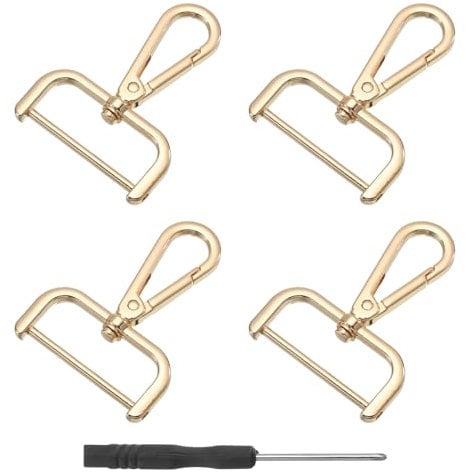sourcing map 4Pcs Swivel Clasps Hook, 38mm(1.5 Inch) D Ring Detachable Snap Hook Metal Lobster Claw Clasp Hook with Screwdriver for Purse Making Keychain, Gold