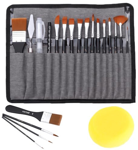 ZONJIE Lot de 18 pinceaux de peinture acrylique, pinceaux d'artiste, série expert, avec sac d'organisation et spatule, kit de pinceaux pour peinture acrylique, aquarelle, huiles et gouache