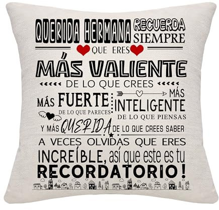 Bommex Querida Hermana Recuerda Siempre Que Eres más Valiente de lo Que Crees Inspiración Funda de Cojín para Hermana Mejor Hermanas Cumpleaños Recordatorio (Querida Hermana)