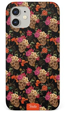 Tirita Hard Phone Case Compatible with iPhone 14 Pro Max, Spooky Halloween - Skulls Flowers