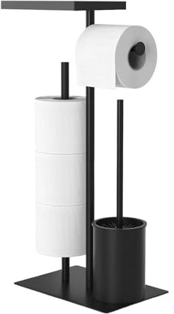 Standing Toilet Paper Holder with Toilet Brush, Stainless Steel Toilet Set with Standing Toilet Paper Holder and Toilet, with Wet Wipes Box and Toilet Brush