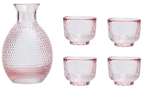 El Juego de Sake de Cristal Rosa Incluye 1 Botella de Sake y 4 Tazas de Sake, Vasos, Vasos de Sake, Tazas de té y Sake