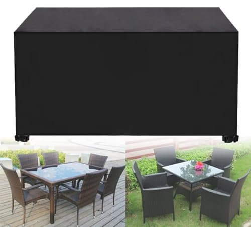 nvdsivee Garden Furniture Cover Waterproof Outdoor Table Chair Sofa Cover Rectangular Windproof Anti-UV Furniture Set Covers Large Heavy Duty 420D Oxford Fabric Table Cover Black 280x180x90cm