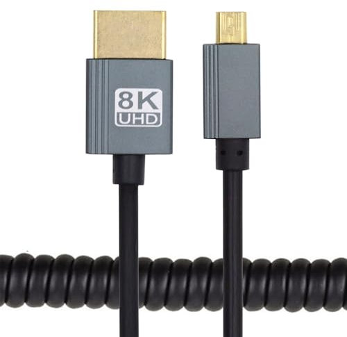 xiwai Cavo a spirale da micro HDMI 2.1 tipo D maschio a HDMI maschio, 100 cm, per monitor HDTV e computer portatile