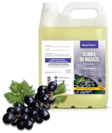Massageöl 5 Liter I Love Grapes – vegan, 100% natürlich & GVO-frei – Wellness-Öl & Körperöl in Spa-Qualität für Massage & Pflege, Männer & Frauen