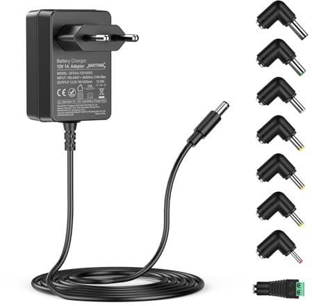 NASTIMA Chargeur 12V 1A pour Voiture Électrique pour Enfants Pour Voiture Électrique pour Enfants, SUV ATV, moto, etc., Chargeur Universel 12V avec Voyant Lumineux, Équipé de 8 Types de Convertisseurs