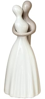 Omniacasa Statuetta Decorativa in Ceramica, Coppia Abbracciata, 25 cm, Bianco e Tortora, Design Moderno Stilizzato per Decorazione Casa e Regalo