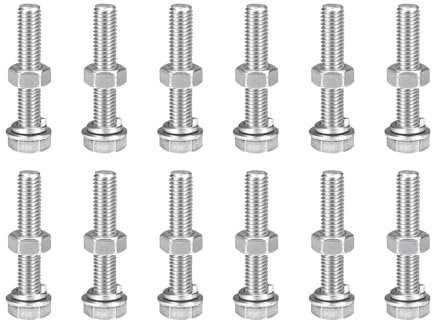 sourcing map Lot de 12 boulons à tête hexagonale M8 x 45 mm, écrous plats et rondelles de blocage, en acier inoxydable 304 entièrement filetés