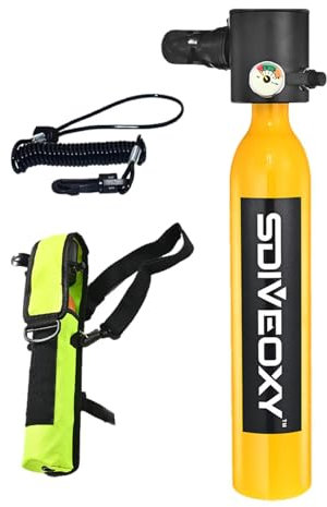 DAWCBVJQ Equipo de buceo de 0,5 L, botella de buceo con cilindro de oxígeno, juego de tanque de aire de buceo con bolsa de almacenamiento de bomba de mano, diseño recargable durante 6-12 minutos