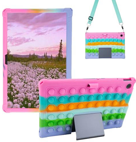 Sfulatdc Silicone Tablet Case with Shoulder Strap Built-in Pen Holder Stylus Pen Lightweight Soft Cute Cover Compatible with Lenovo Tab Plus 11.5 Rainbow