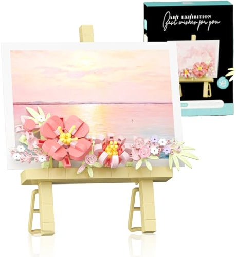 Botanical Mini Flower Bouquet Building Bricks Set - Creative STEM Desk Decor.Block Easel For Photo Easel & Message Plaques,DIY Craft Kit, Kids Adults Home Office Gift (Pink362pcs)