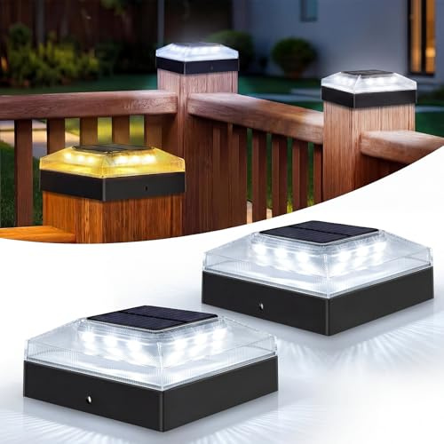 vighep 4x4 Solar Post Cap Lights Outdoor – 2 Pack Fence Post Light with 3 Color Modes, Waterproof Black Solar Powered Deck Lights for Wooden/Vinyl Posts Top, Garden