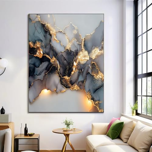 Moderne Bilder Wohnzimmer Poster 60x80cm Hochformat, Abstrakt Aquarell Marmor Ash Gold Leinwand Bilder Deko, Wandbilder für Wohnzimmer Schlafzimmer Ohne Rahmen