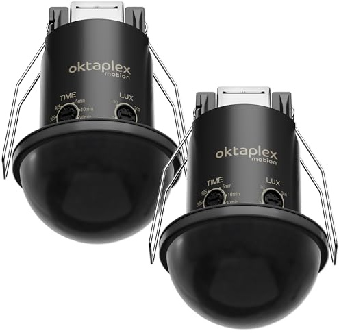 Oktaplex Kim 2er Set Einbau Bewegungsmelder Decke Außen schwarz | IP54 360° PIR-Sensor 8m Deckensensor Bad PIR-Sensor