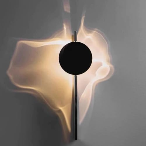 LOGT LED Wave Wandleuchte 360° Drehbar Schwarz Rund Wandlampe Innen Wasserwellen Deko Wohnzimmerlampe Modern Chrome Sockel Wandbeleuchtung 3000K Warmes Licht für Schlafzimmer Flur