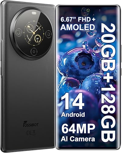 FOSSiBOT S3 Pro Handy 2025 Android Smartphone mit 6.67 AMOLED Display+1.09 Zusatzdisplay, 20GB RAM, 128GB/1TB Speicher, 64MP AI Kamera, 5000mAh Akku/NFC/Face ID/GPS/Dual SIM (Schwarz) (Grün)