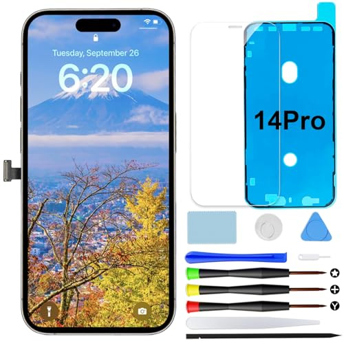 Display für iPhone 14 Pro LCD FHD Incell Bildschirm COF Digitizer 6,1 | Reparaturset mit Werkzeugen, Dichtung und gehärtetem Glas, Retina LCD mit True Tone & Face ID Unterstützung