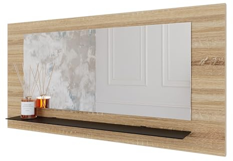 Anina Spiegel auf dekorativen Holzplatte 75x75 cm Sonoma Eiche, Wandspiegel im modernen Stil mit elegantem Rahmen und Befestigung