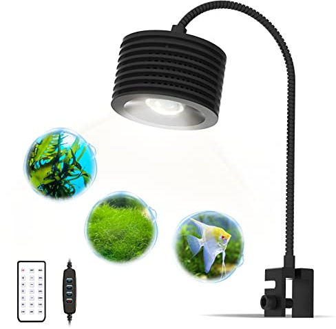 Lominie Luz LED Acuario - Iluminación Full Spectrum para Nano Acuario Agua Dulce con Temporizador, Lámpara de Clip CRI 92.2 con Brazo Flexible 360° para Musgo (Grosor Máx 2.7cm)