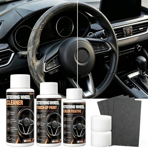 AllisWay Kit Reparation Cuir, Peinture Cuir, Réparer l'usure Et La Couleur | Reparation Cuir Voiture, Remettre À Neuf Le Volant, Applicable à Volant Noir pour Voitures, Durable Et Pratique