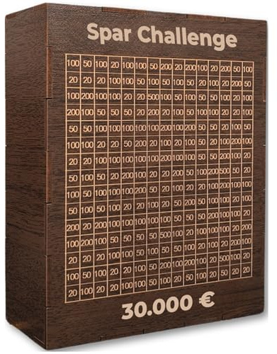 ROANNA Spardose Holz XL - Spar Challenge mit Zahlen zum Ankreuzen - Sparziel 5.000-50.000 Euro - Geschenk Erwachsene Kinder (Walnussholz, 30.000€)