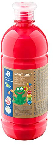 STAEDTLER Fingermalfarbe Noris junior (intensive, lichtechte Farben, leicht mischbar, schnell trocknend, Anwendung auf Papier, Pappe, Holz und Glas/Fenster, Flasche à 750 ml, rot) 8811-2