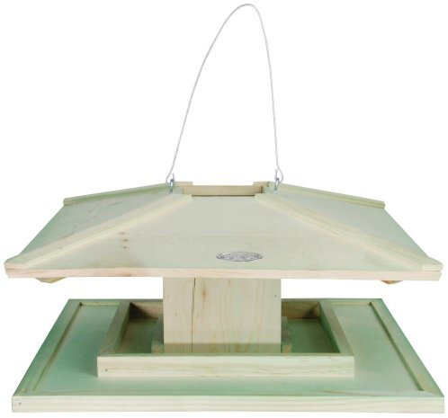 3 Stück Esschert Design Vogelhaus, Vogelfutterhaus mit Dach aus Holz, komplett offen, im japanischen Stil, zum Aufhängen, ca. 39 cm x 39 cm x 21 cm