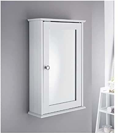 Saxony® Bathroom Slim Single Door Mirrored Cabinet Bathroom cupboard Wall Mounted wooden Modern Storage Unit with Internal Shelf and Display Shelf White