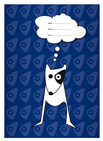 Kartenkaufrausch 4 Schicke DIN A4 Schulhefte, Schreibhefte mit frechem Hund in blau Lineatur 25 (liniertes Heft)