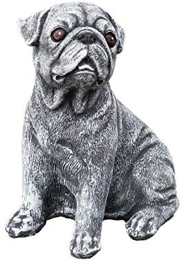 Steinfigur Hund Mops, Frost- und Wetterfest, massiver Steinguss