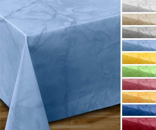 Wachstuchtischdecke abwischbar, OVAL RUND ECKIG, fleckenabweisende Gartentischdecke Marmorstein, zuschneidbare Wachstuch Tischdecke (Eckig 140x300 cm, Hellblau)