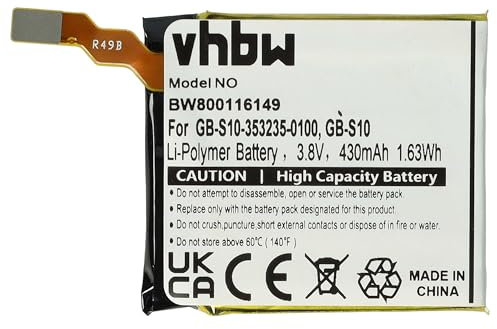 vhbw Akku Ersatz für Sony 1588-0911, 1288-9079, GB-S10 für Smartwatch Uhr Fitnessarmband (430mAh, 3,7V, Li-Polymer)
