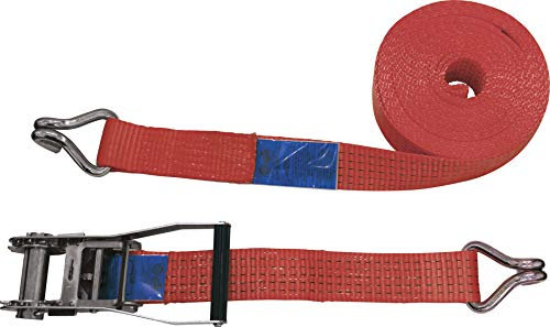 PETEX 43193912 - Cinghia di serraggio a cricchetto, 2 pezzi, 8 m, 50 mm, 2000/4000 Dan, doppio gancio a punta, cricchetto, 23 cm, colore: Rosso