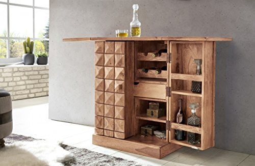 KADIMA Design Hausbar Massivholz Akazie Vitrine ausklappbar Landhausstil Barschrank