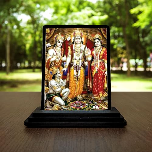 VPRINT QUALITY Shree Ram Darbar Wooden Car Dashboard Traditional Handcrafted Showpiece Murti for Temple