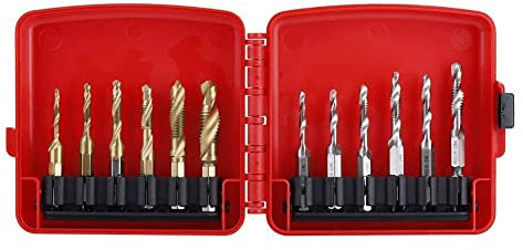 Lot de 12 tarauds filetés, foret taraud M3-M10, mèches Imperial Taraud Tarauds Gaz Coffret à Tarauder de taraud en pouce métrique